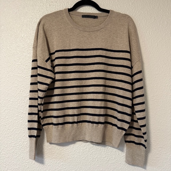 Jenni Kayne Avery Crewneck Oat Navy Stripe Cotton Merino Sweater Medium - Picture 4 of 7
